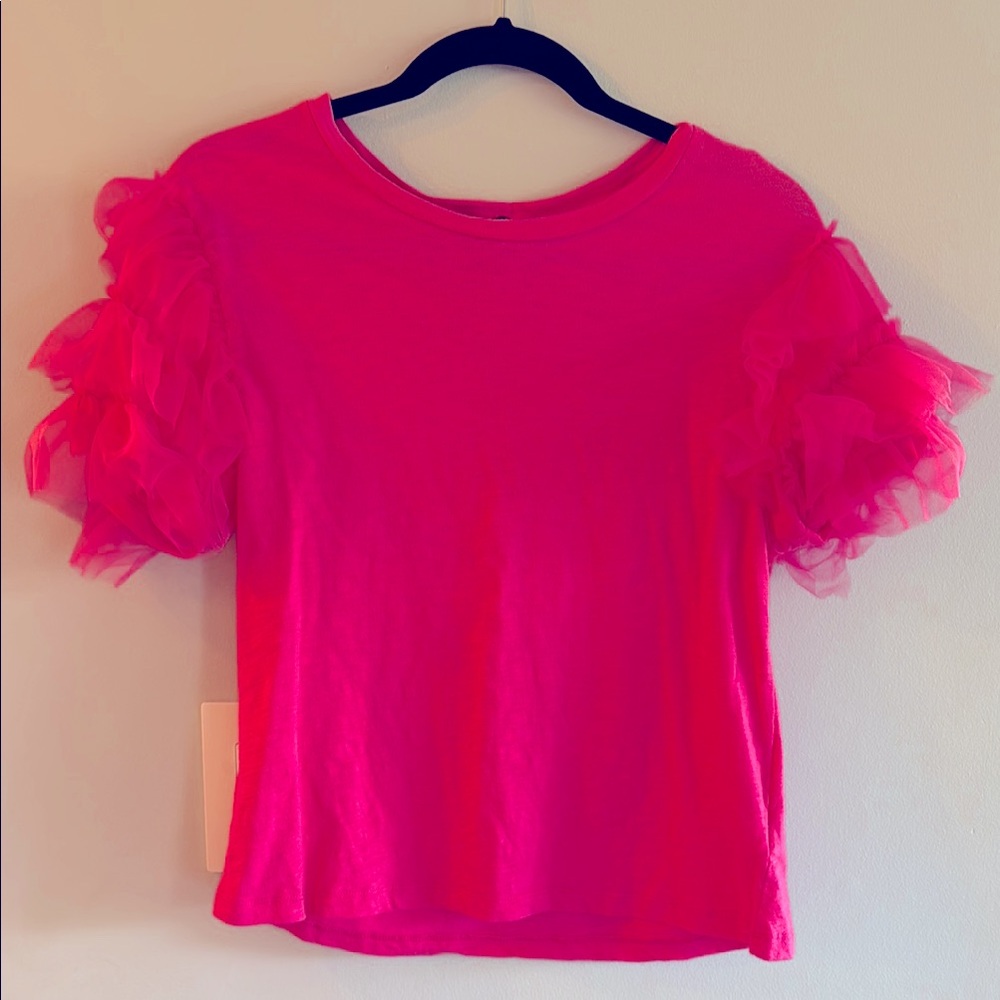 Anthropologie Lea & Viola Pink Ruffle Sleeve Top